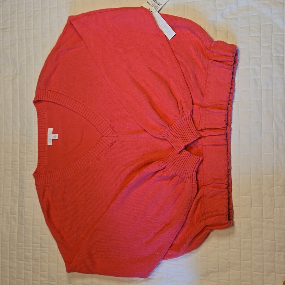 Abound Lightweight Coral-Pink V-Neck Cropped Sweater